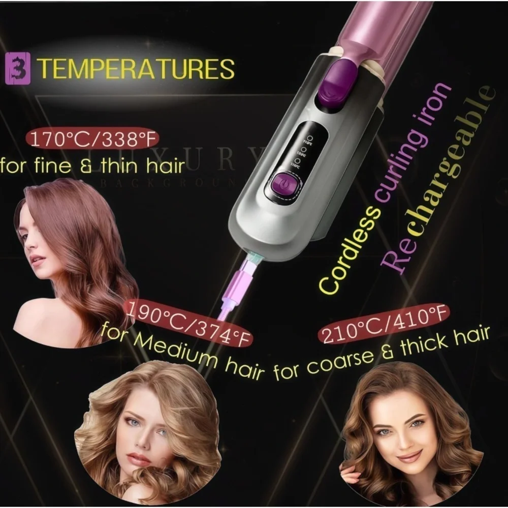 Cordless Curling Iron 1.33” Barrel Straightening Brush - Gray #MC1